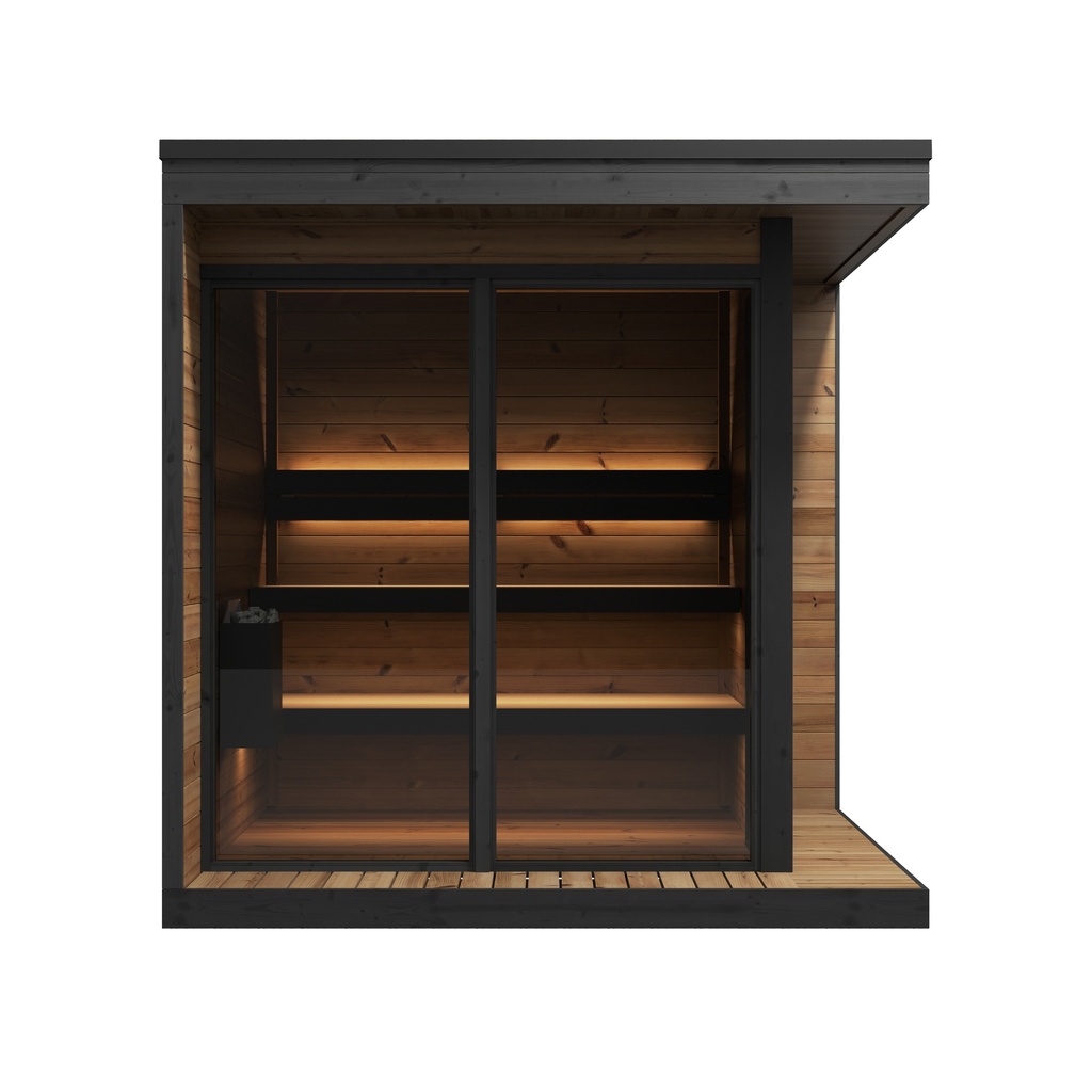 HIKI Buitensauna-Tuinsauna Vooraanzicht met deuren/ Voor 2-5 Personen