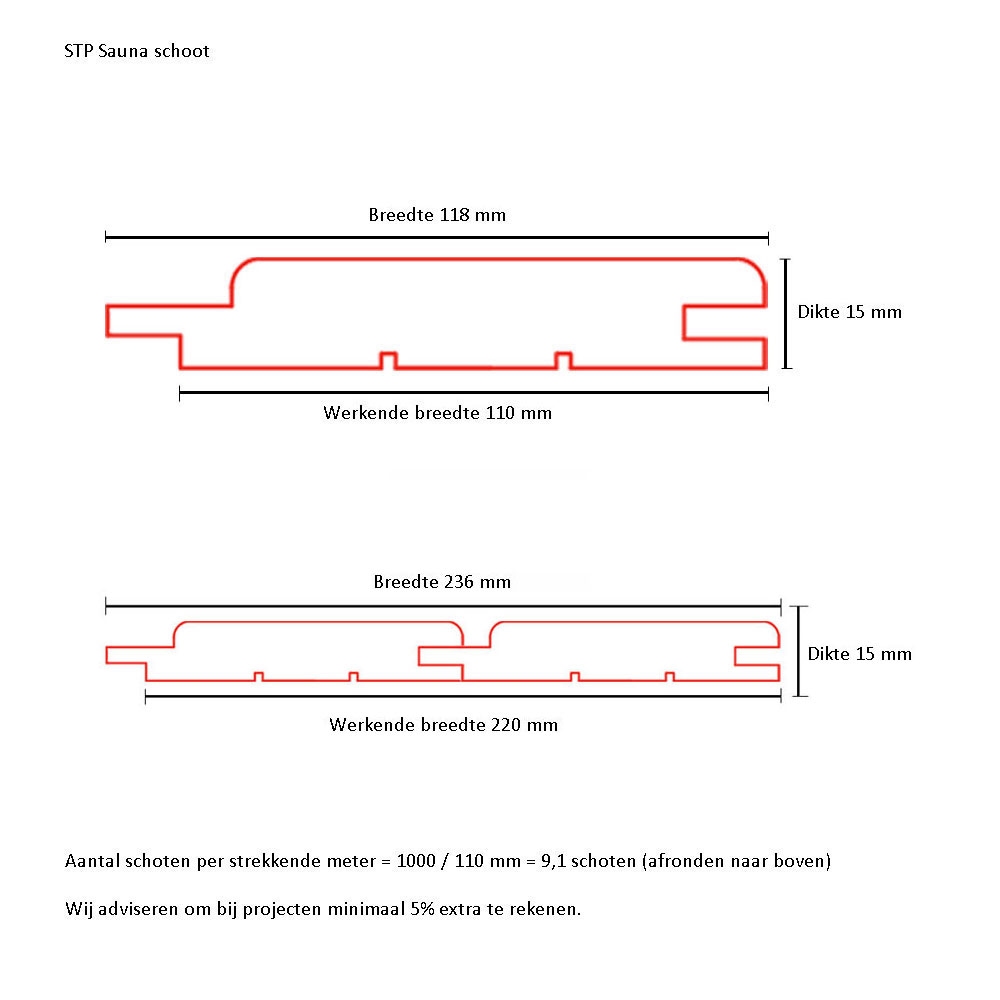Espen Saunaschroten STP 15*118 - 1900 mm