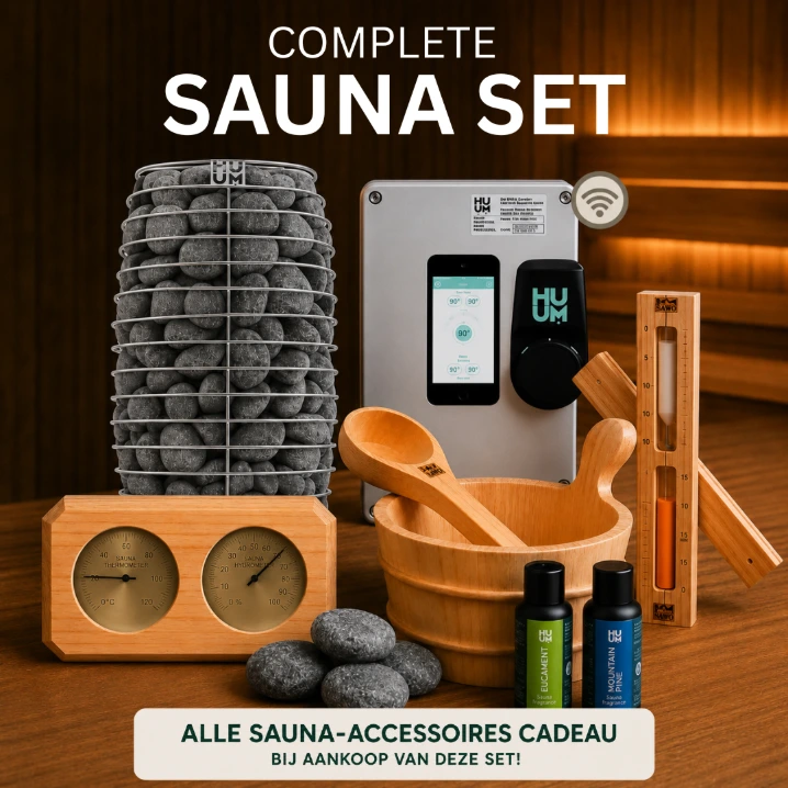 HUUM HIVE mini 10,5 kW Compleet Saunapakket - Met Gratis Grenen Accessoires
