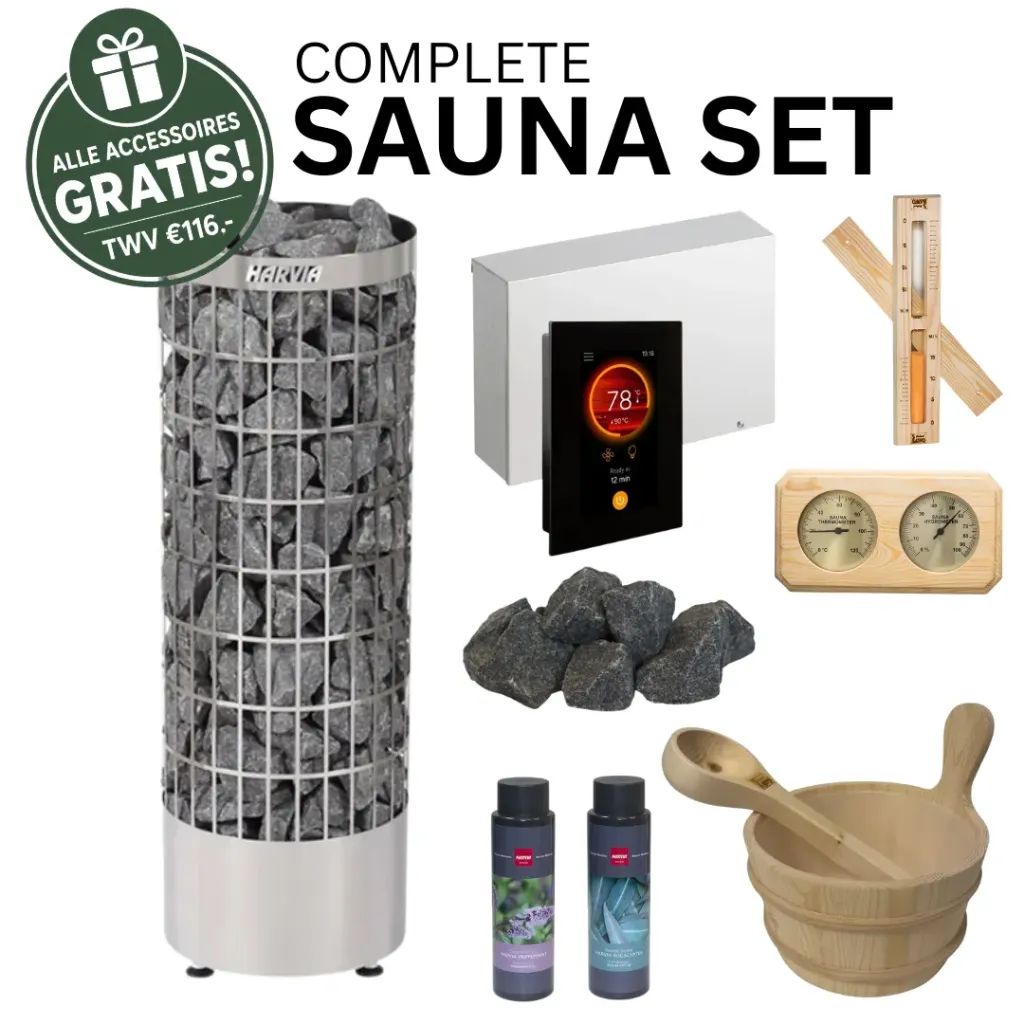 Harvia Cilindro 9,0 kW Compleet Saunapakket - Met Gratis Grenen Accessoires