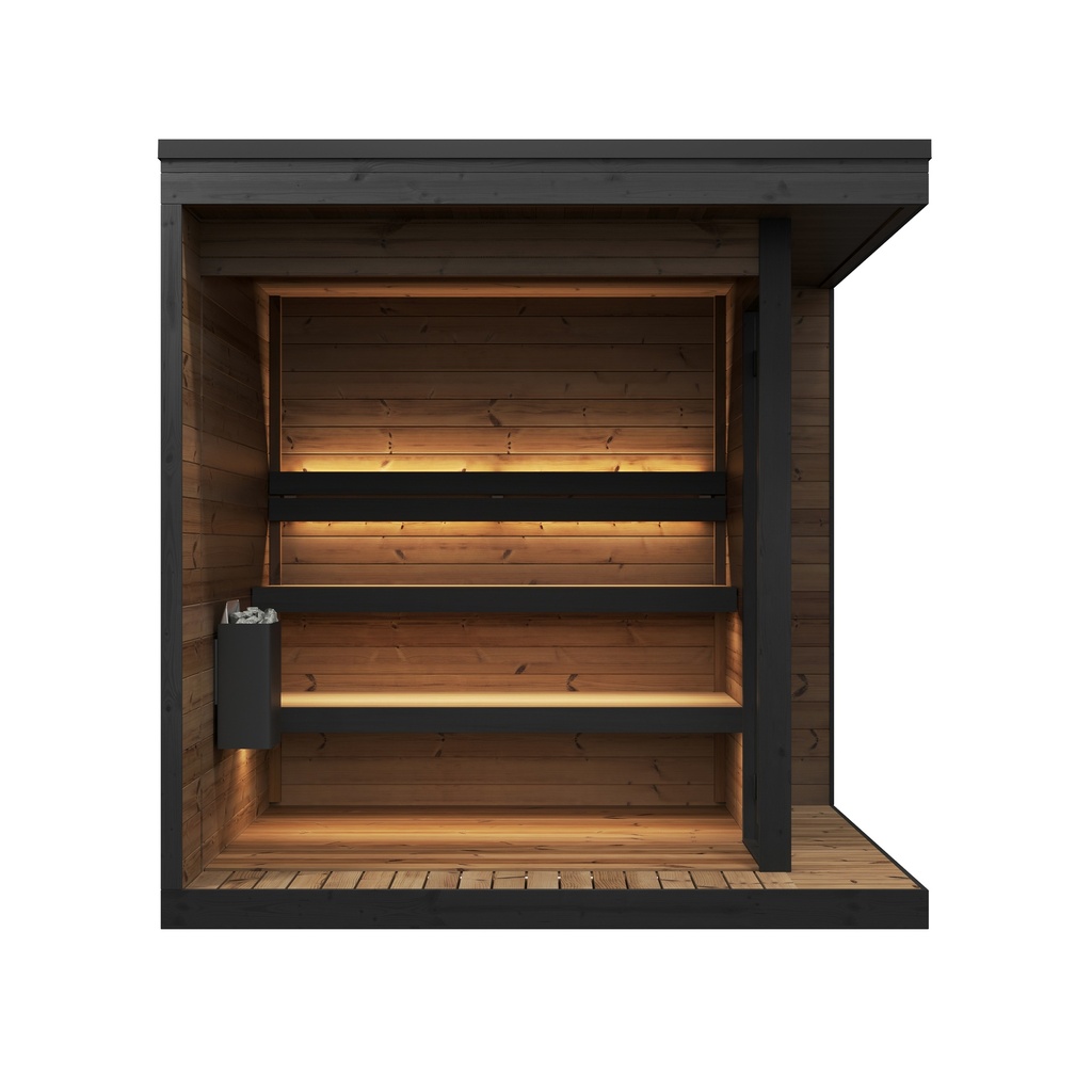 HIKI Buitensauna-Tuinsauna Vooraanzicht zonder deuren/ Voor 2-5 Personen