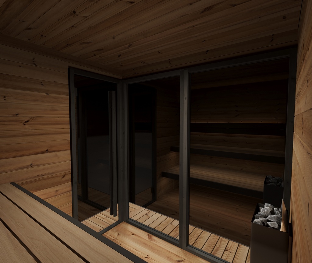 HIKI Buitensauna-Tuinsauna interieur binnenkant/ Voor 2-5 Personen