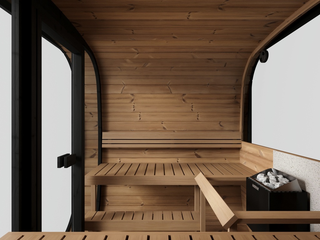 VIBE 220 XL Buitensauna - Tuinsauna halfglas binnenkant/ Voor 2-4 Personen