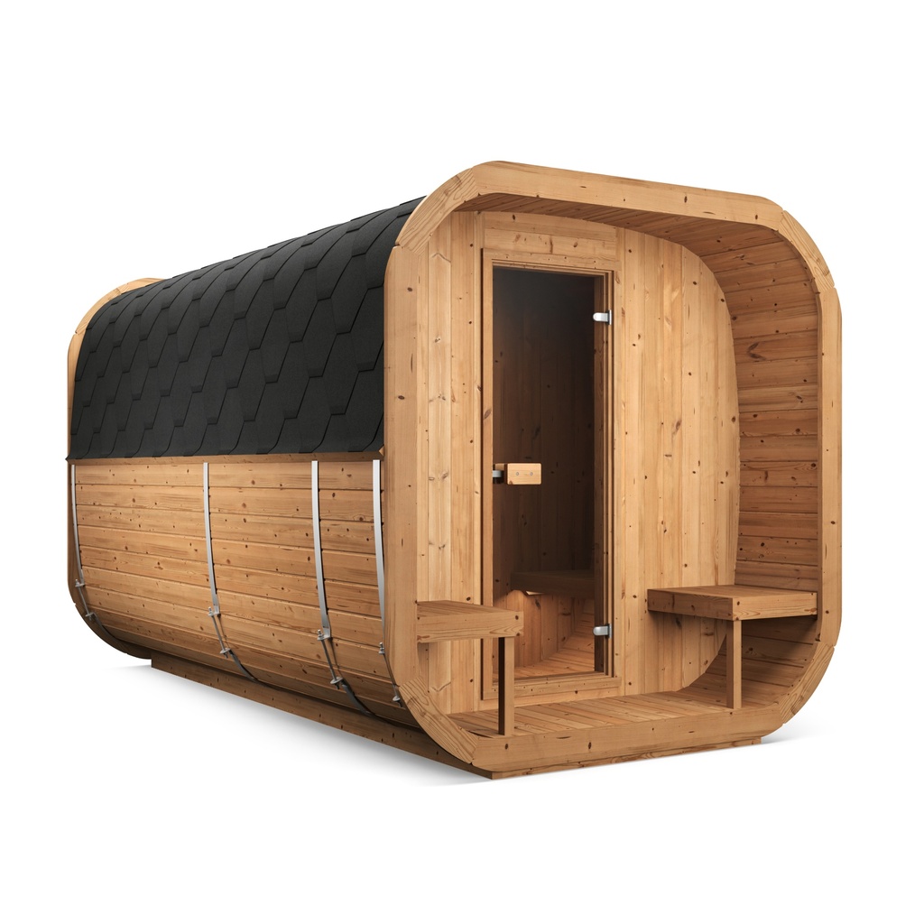 VIBE 385 XL DELUXE Buitensauna - Tuinsauna / Voor 4-6 Personen (Geen glaswand voorzijde, Geen glaswand achterzijde, Nee, exclusief verf, Nee, niet gemonteerd)