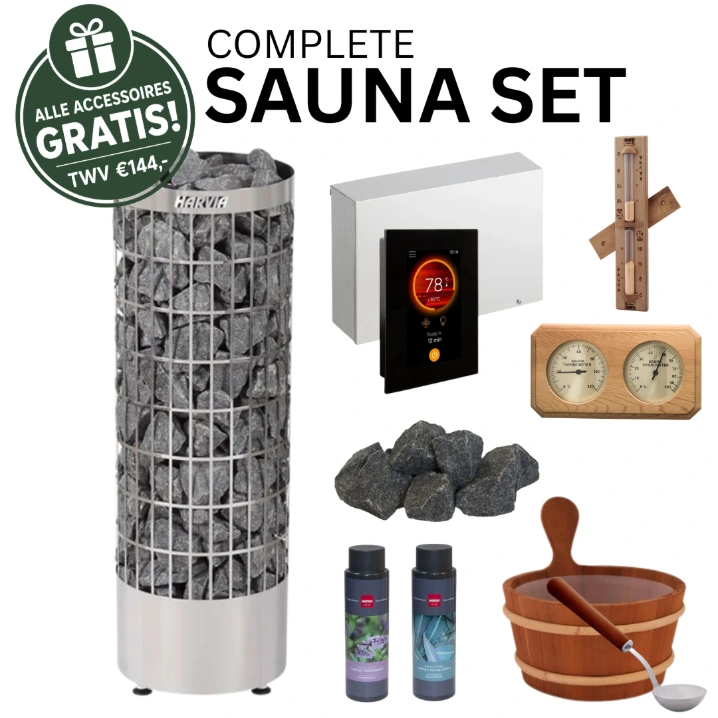 Harvia Cilindro 9,0 kW Compleet Saunapakket - Met Gratis Ceder Accessoires