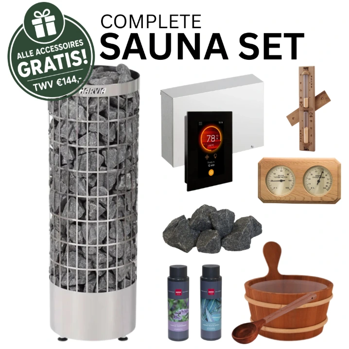 Harvia Cilindro 9,0 kW Compleet Saunapakket - Met Gratis Ceder Accessoires