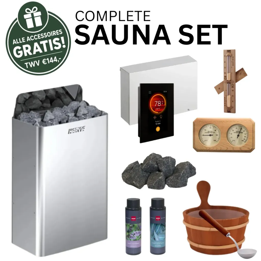 Harvia Wall 9,0 kW Compleet Saunapakket - Met Gratis Ceder Accessoires
